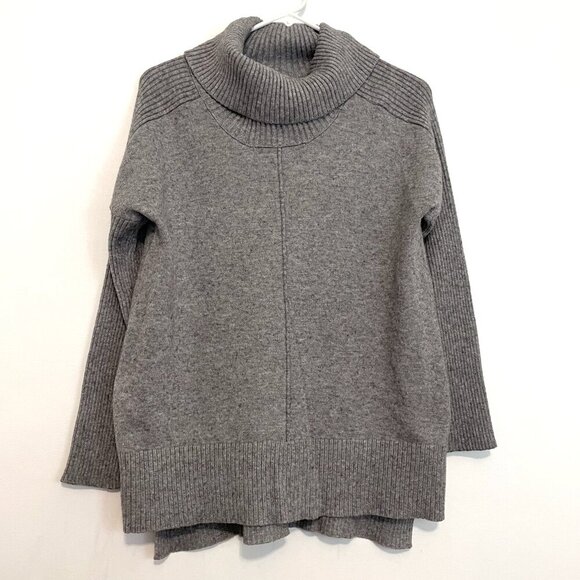 CABLE & GAUGE Cowl Neck Sweater Gray Flecked Speckled Hi-Lo Hem Tunic Sweater L - Picture 2 of 14